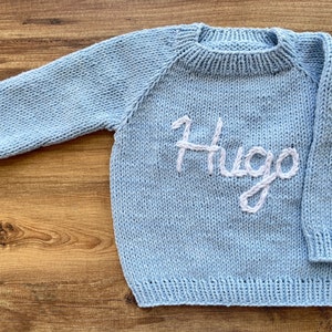 Personalized baby sweater,Knit baby Jumper,Hand Knitted Jumper Sweaters,hand knit sweater kids,baby sweater,baby sweater with name 8-Light Blue