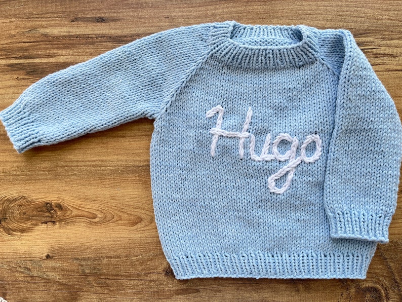 Personalized baby sweater,Knit baby Jumper,Hand Knitted Jumper Sweaters,hand knit sweater kids,baby sweater,baby sweater with name 8-Light Blue