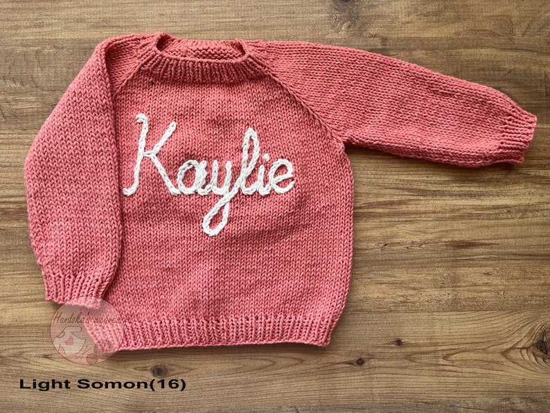 Personalized baby sweater,Knit baby Jumper,Hand Knitted Jumper Sweaters,hand knit sweater kids,baby sweater,baby sweater with name 16-Light Somon