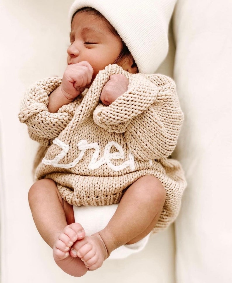 Personalized baby sweater,Knit baby Jumper,Hand Knitted Jumper Sweaters,hand knit sweater kids,baby sweater,baby sweater with name 10-Beige