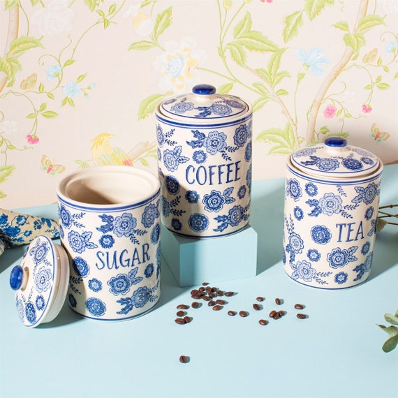 Blue Willow Tea Coffee and Sugar Storage Jar Set
