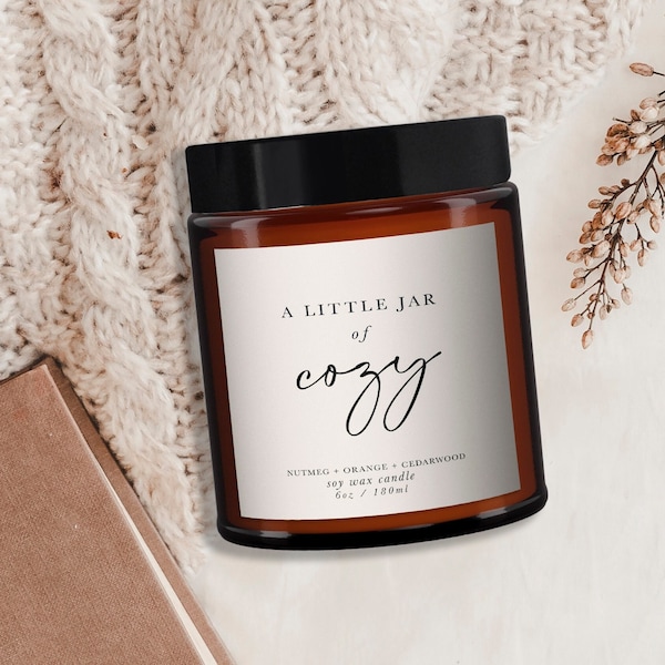 Cozy Aromatherapy Candle, Pure Essential Oil Candle - Minimal Decor, Little Jar of Cozy, Mood Boosting, Well-being, Autumn, Soy Wax Candle