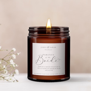 Parents of the Bride Personalised Candle Gift, Pure Essential Oil Candle, Parents of the Bride Gift, Gift for Parents of the Bride