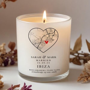Personalisierte Hochzeit Lage Karte Kerze Geschenk, personalisiertes Hochzeitsgeschenk, Paar Hochzeitsgeschenk, ätherisches Öl Sojawachs Aromatherapie-Kerze