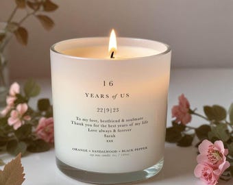 Candela di lusso personalizzata per anniversario: cera di soia con oli essenziali, regalo di aromaterapia