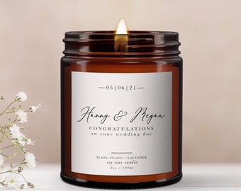 Candela personalizzata per regalo di nozze, candela di cera di soia con olio essenziale puro, regalo per il giorno delle nozze, regalo di nozze, congratulazioni