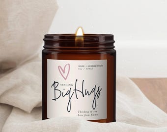 Personalized Essential Oil Soy Candle: Sending Big Hugs, Aromatherapy Gift