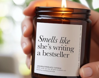 Vela de aromaterapia personalizada para escritor y autor: aceites esenciales de cera de soja 100 % naturales.