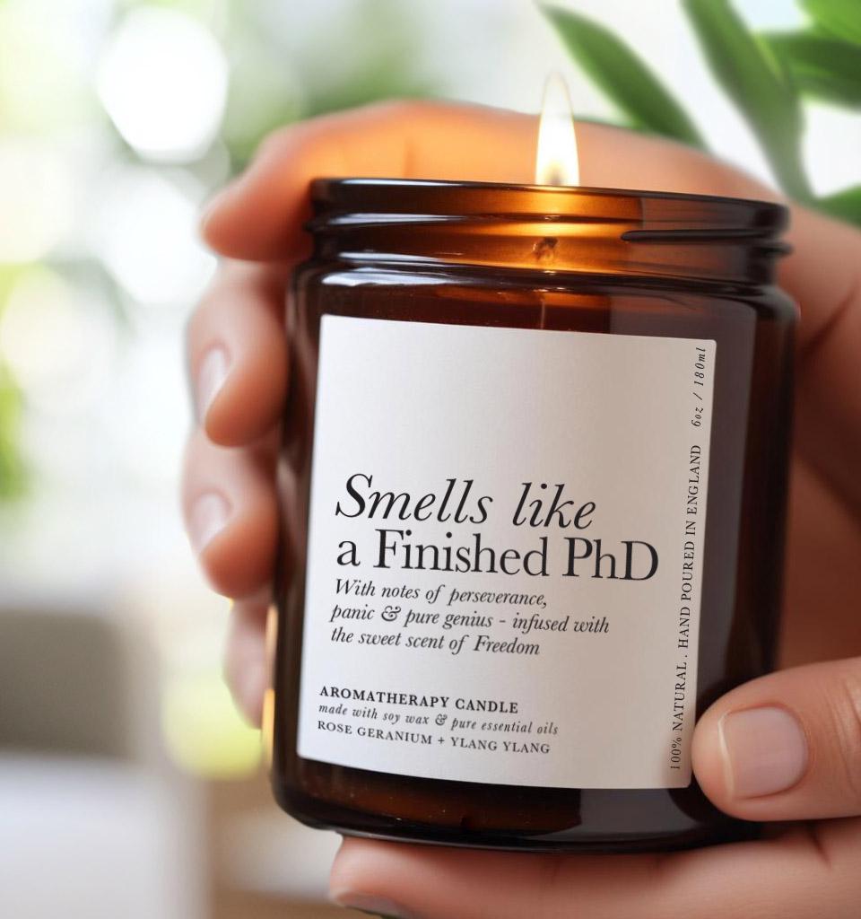 PhD Graduation Candle – Smells Like a Finished PhD – Graduation Gift – Funny Doctorate Candle – Gift for PhD Student – Hand Poured Candle