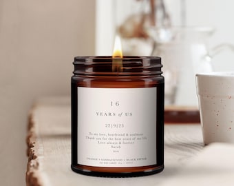 16th Anniversary Soy Wax Candle, Essential Oils, Personalized Gift