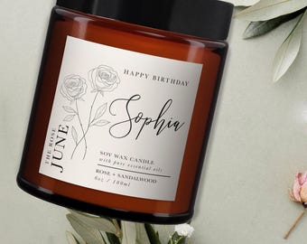 Juni Geburtsblume Personalisierte Kerze: Aromatherapie-Sojawachs