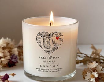 Personalised Map Engagement Candle Gift: Aromatherapy 100% Natural Essential Oil Soy Wax