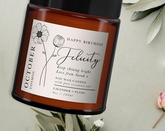 Vela de Nascimento Personalizada com Flor: Óleo Essencial de Aromaterapia e Cera de Soja