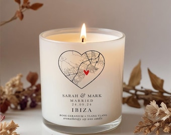 Bougie carte de mariage personnalisée : cadeau d'aromathérapie à la cire de soja et aux huiles essentielles