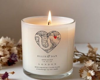 Personalised Map Engagement Candle Gift: Aromatherapy 100% Natural Essential Oil Soy Wax