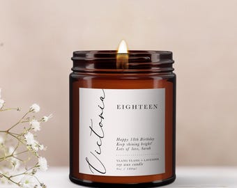 Personalized 18th Birthday Candle: Aromatherapy Soy Wax, Essential Oils