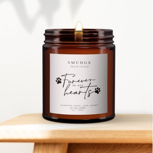 Personalised Pet Remembrance Candle, Scented Candle, Memorial, Pet loss, Forever in Our Hearts, Scented candle, Dog, Cat, Sympathy Gift
