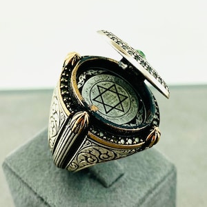 KING SOLOMON RING-Seal Of Solomon-Sterling Silver Ring-Talisman Ring-Solomon Amulet Ring-Hexagram Ring-İslamic Ring-Jewish Ring