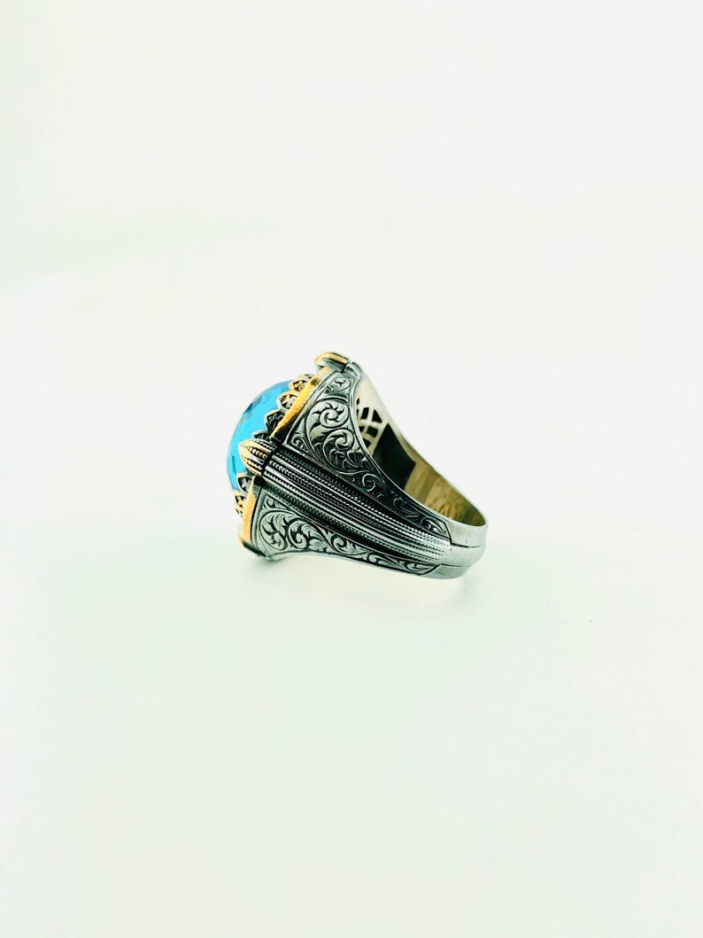 ISLAMIC Ring Delicate Antique Ring TURKISH RING 925 Silver Blue Gemstone Ring Gift for Friend Muslim Mystic Topaz Ring