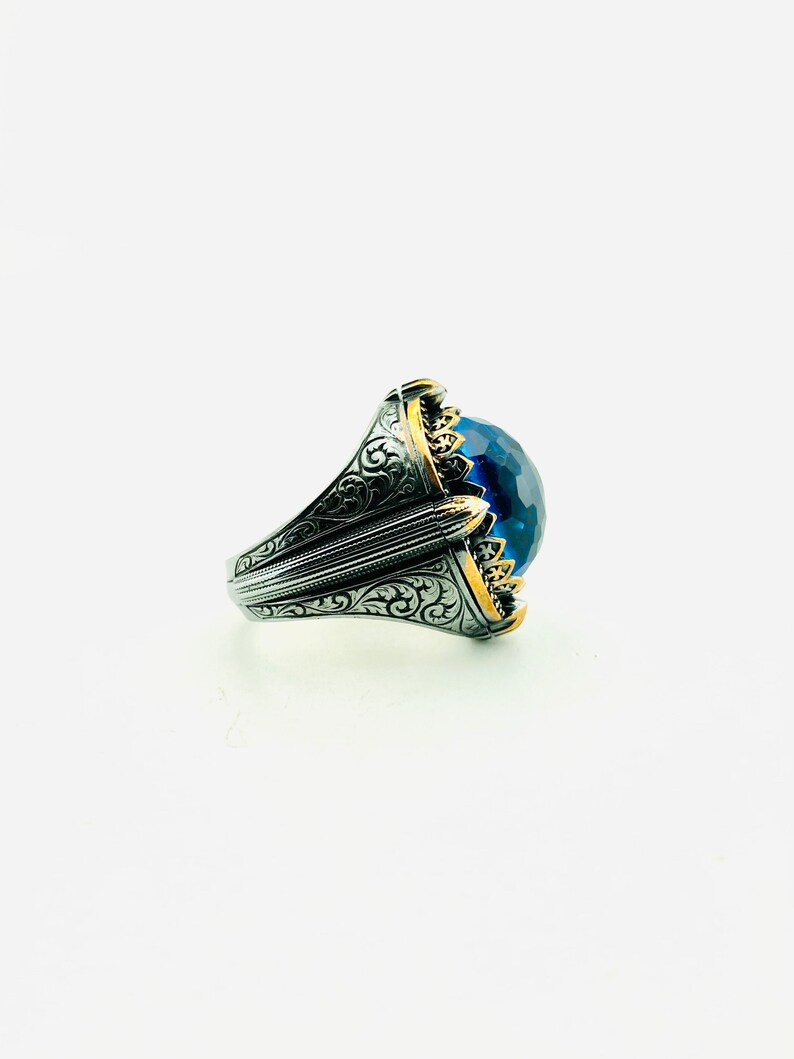 ISLAMIC Ring Delicate Antique Ring TURKISH RING 925 Silver Blue Gemstone Ring Gift for Friend Muslim Mystic Topaz Ring