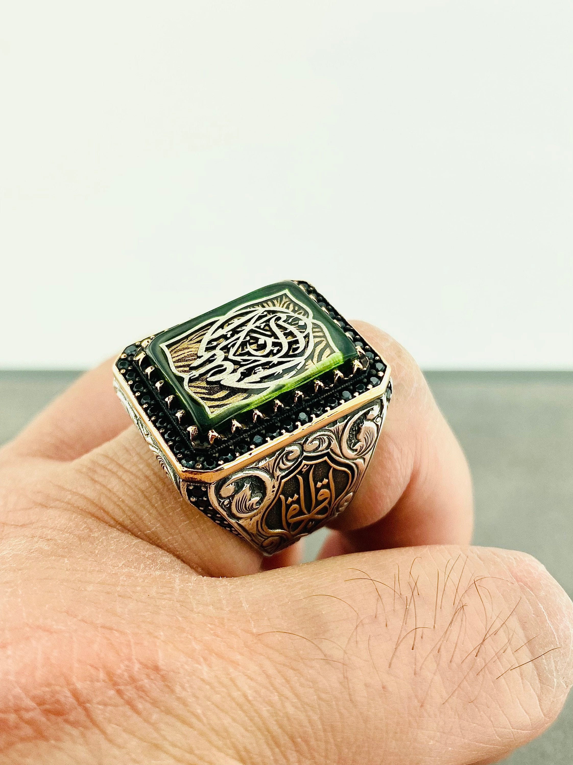 Islamic Ring for Men Muslim Islam Allah Rings Star and Crescent Muhammed  Rings Antique Green Stone Islam Arab Jewelry Gift,7 : Amazon.com.au:  Clothing, Shoes & Accessories