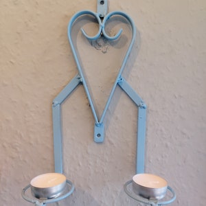 A Heart Feature Double Tea Light Holder Wall Mounted in Sky Blue.