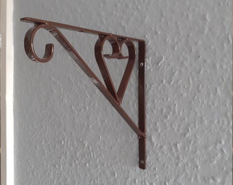 2x Heart Feature 8 « / 20cm x 13mm Metal Shelf Support Supports dans un revêtement brun.