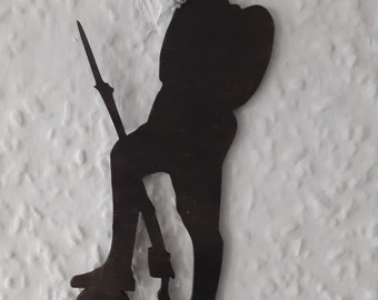 2x Black Wood WW1 "Christmas Truce" Standing Tommy Soldier Figures - 18cm High.