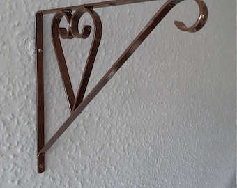 2x Heart Feature Brown Coated Metal Shelf Brackets - 10" / 25cm Shelf Width.