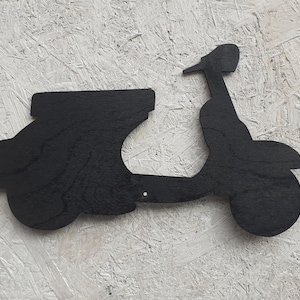 A Black Coated Wood Vespa Scooter Silhouette to Wall Mount anywhere in Your Homes. 9&quot; x 6&quot;. New.