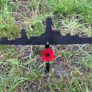 Royal Navy Wooden Warship on a 6&quot; Metal Stake Grave Marker for Remembrance. NEW.
