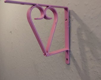 2x Heart Feature 7" / 18cm x 13mm Pink Coated Metal Shelf Support Brackets.