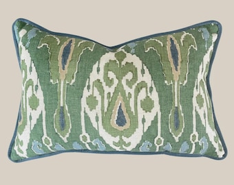 GP & J Baker Ikat Bokhara Emerald Rectangle Cushion Handmade By Amouri Home