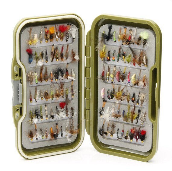 Waterproof Fly Box Mixed Trout Flies Wet Dry Nymphs Buzzers for Fly Fishing  