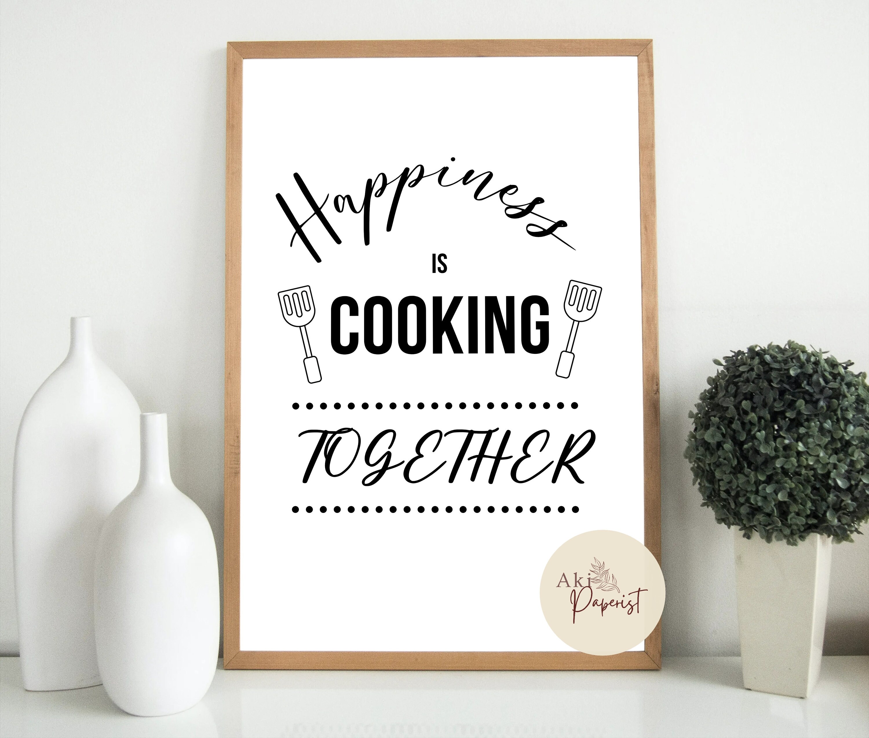 Happiness is Cooking Together Fun Kitchen Art Cute Printable Etsy