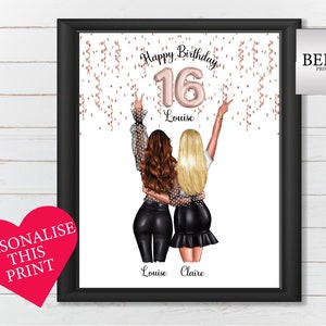 16th Birthday Gift for Her, Friend Present, 16th Birthday Gift, Personalised Birthday Gift, Best Friend Portrait, 16th Birthday For Her