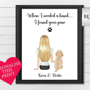 Stampa per animali domestici e proprietari, stampa per animali domestici, stampa personalizzata, ritratto di animali domestici, stampa donna e cane, regalo per proprietari di cani, regalo per amanti dei cani, regalo per lei