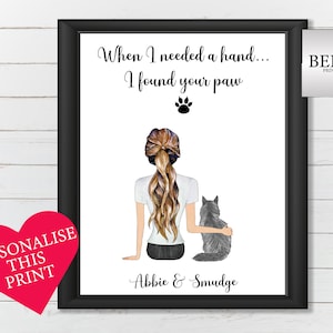 Personalised Handmade Cat Print, Custom Cat Owner Gift, Custom Family Pet Portrait, Personalized Gift, Cat and Owner Gift, Cat Lovers Gift