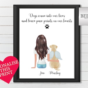 Personalised Dog Memorial Gift, Dog Memorial Print, Dog Lover Gift, Custom Family Pet Portrait, Personalized Dog Memorial, Dog Angel Wings