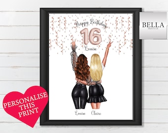 16th Birthday Gift for Her, Friend Present, 16th Birthday Gift, Personalised Birthday Gift, Best Friend Portrait, 16th Birthday For Her