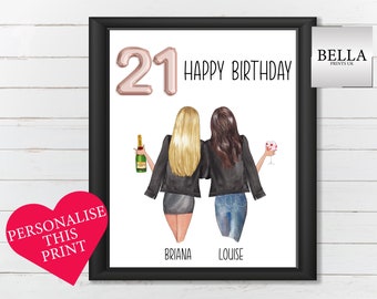 21st Birthday Gift for Her, Friend Present, Birthday Gift, Personalised Birthday Gift, Choice of Quote, Best Friends, Letterbox Gift, Bestie