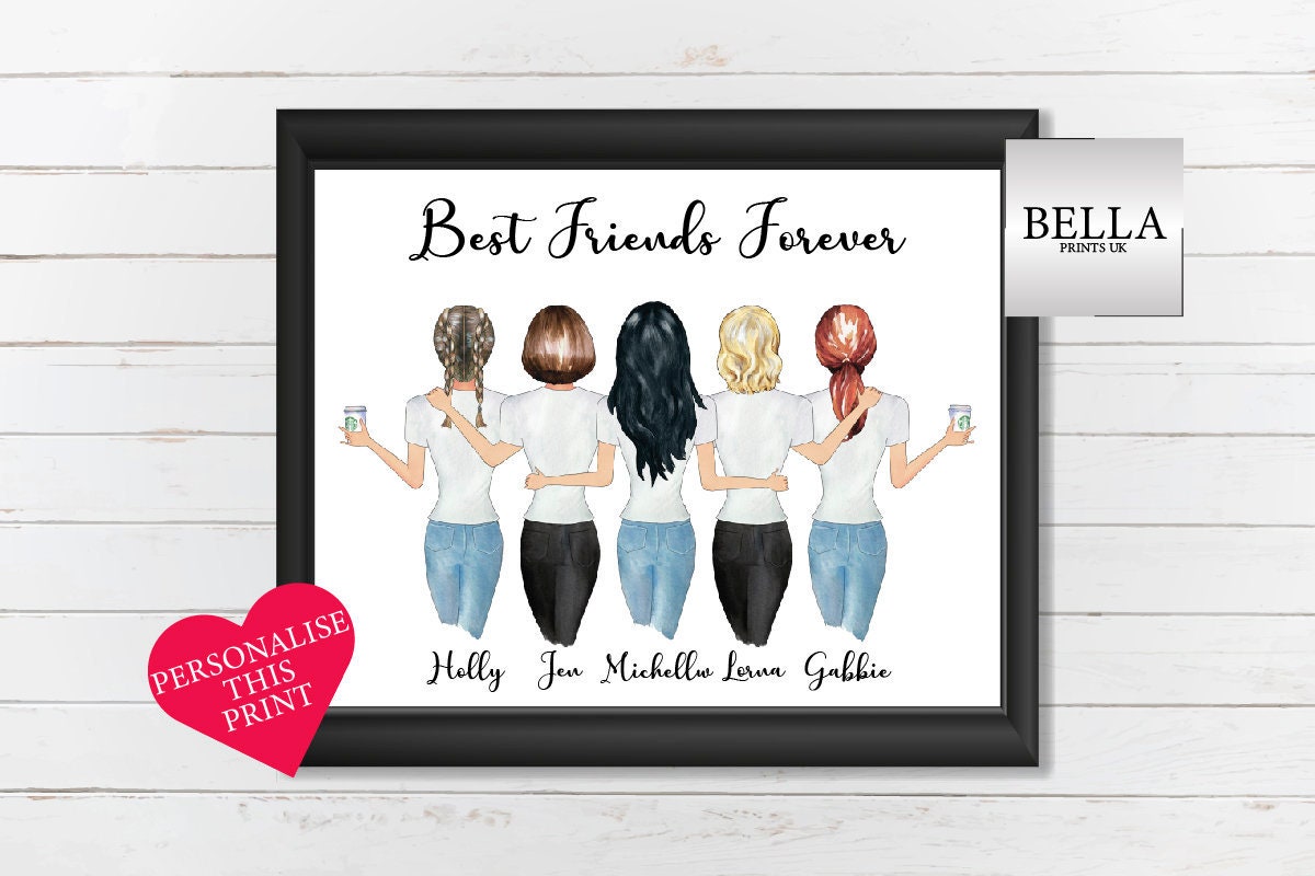 Friendship Print Best Friend Gift for Her Five Friends Gift 