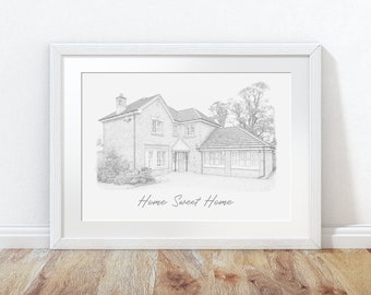 Personalised Pencil Sketch House Portrait, Home Portrait, House Warming Gift, New Home Gift, First Home Art, Line Art, Custom House Portrait