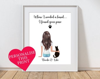 Pet & Owner Print, Pet Print, Personalised Print, Pet Portrait, Lady And Cat Print, Cat Owner Friend Gift, Cat Lover Gift, Gift for Her