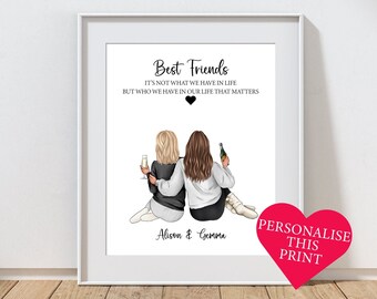 Best Friend Print, Personalised Print, Quote Wall Art, Best Friend Gift, Birthday Gift for Her, Gift for Friend, Bestie Gifts, Free UK P&P