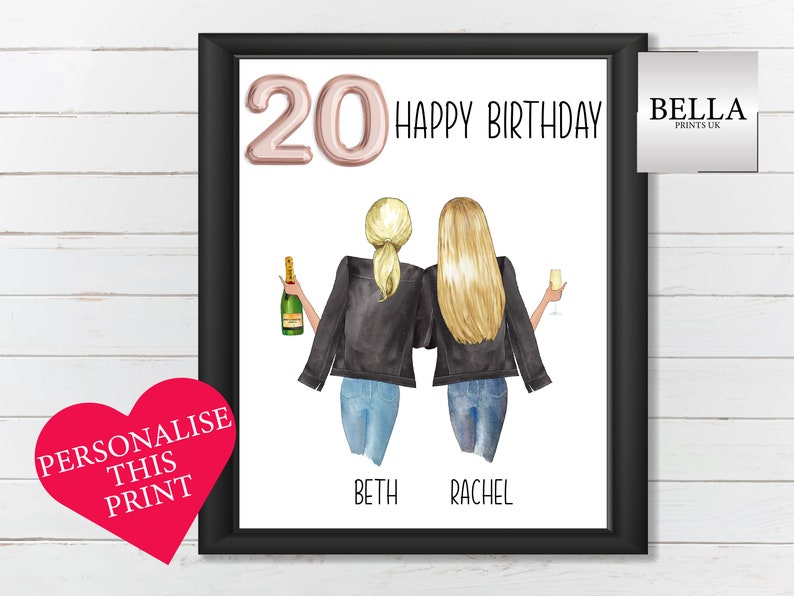 20th Birthday Gift For Her, Best Friends, Best Friend Present, 20th Birthday Print, 20th Birthday Present, 20th Birthday Gift, Gift For Her image 1