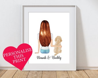 Personalised Pet Print, Dog Portrait, Custom Family Pet Portrait, Personalized Gift, Dog and Owner Gift, Dog Lovers Gift, Dog Wall Art