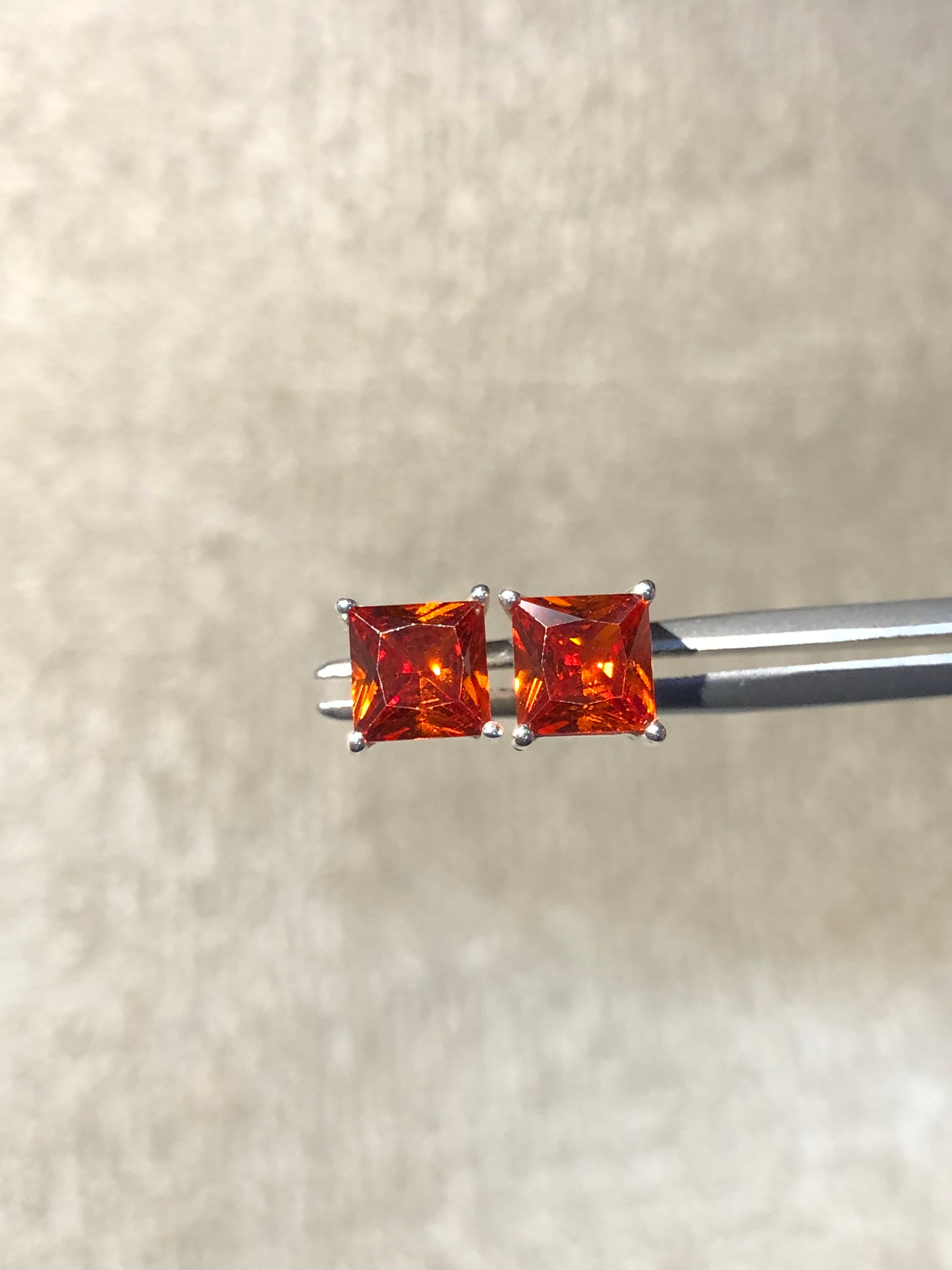 Natural Orange Stud Earring Princess Cut Stud Earring Etsy