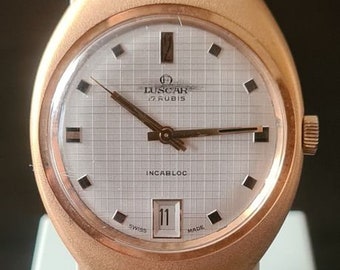 Luscar Classic De Luxe Calendar Wristwatch - 1960's New Old Stock Rare Watch - SWISS Made