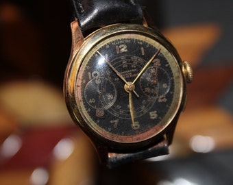 Chronographe Suisse - 18K Rose Gold Chronograph Telemetre Watch - Collector Piece in Excellent Condition - Extremely Rare Swiss Made
